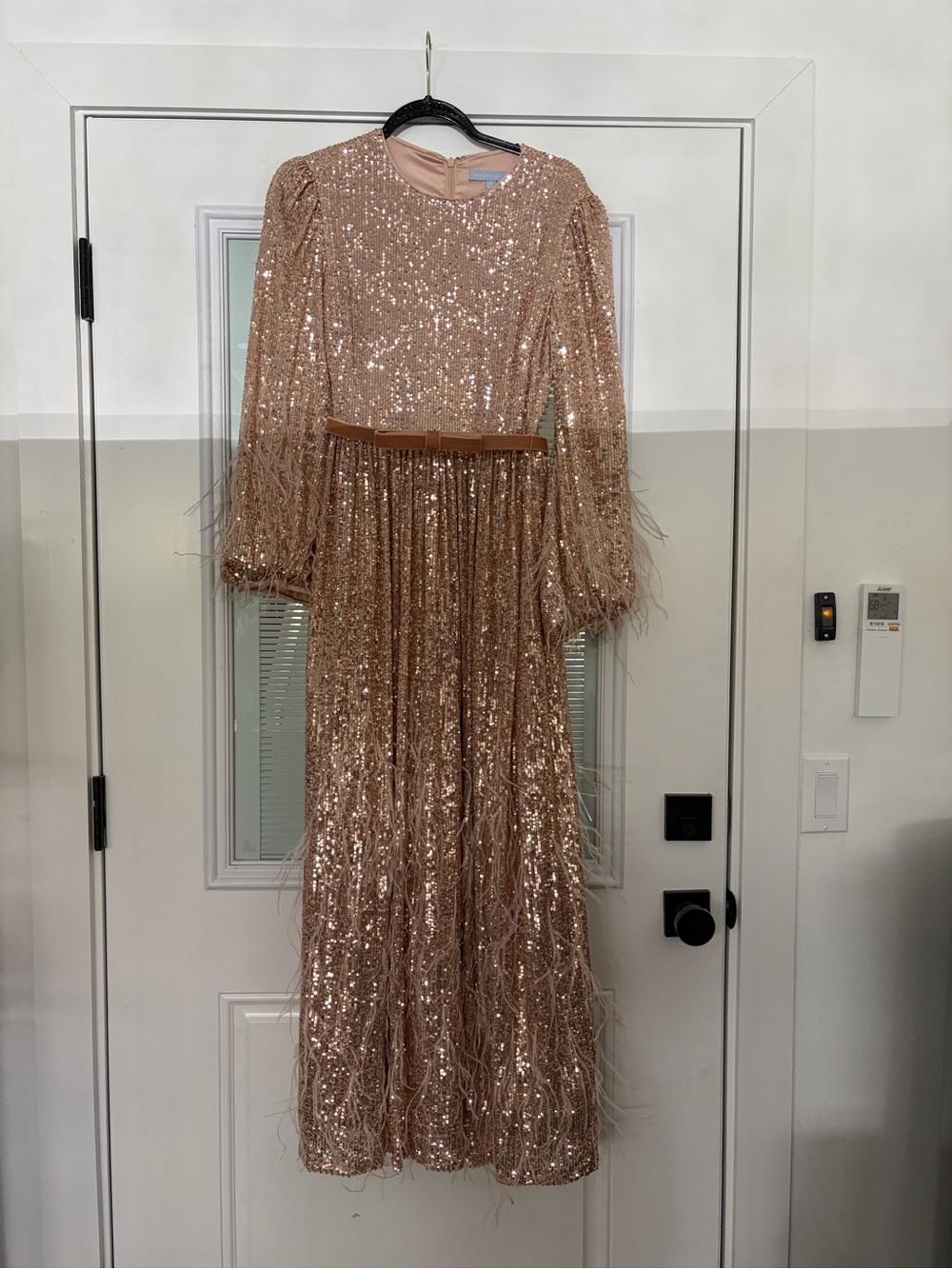 ANTONIO MELANI Rose Gold Sequin Maxi Dress